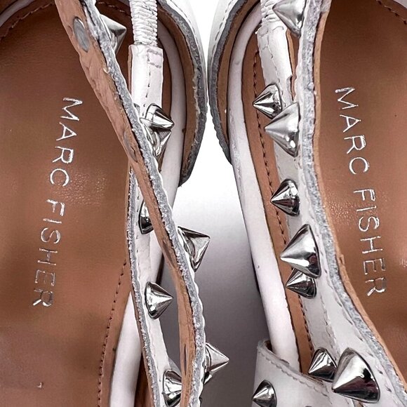 Marc Fisher White Leather Studded Cork Wedge Platform Sandals Heels Size 8M - Picture 2 of 15
